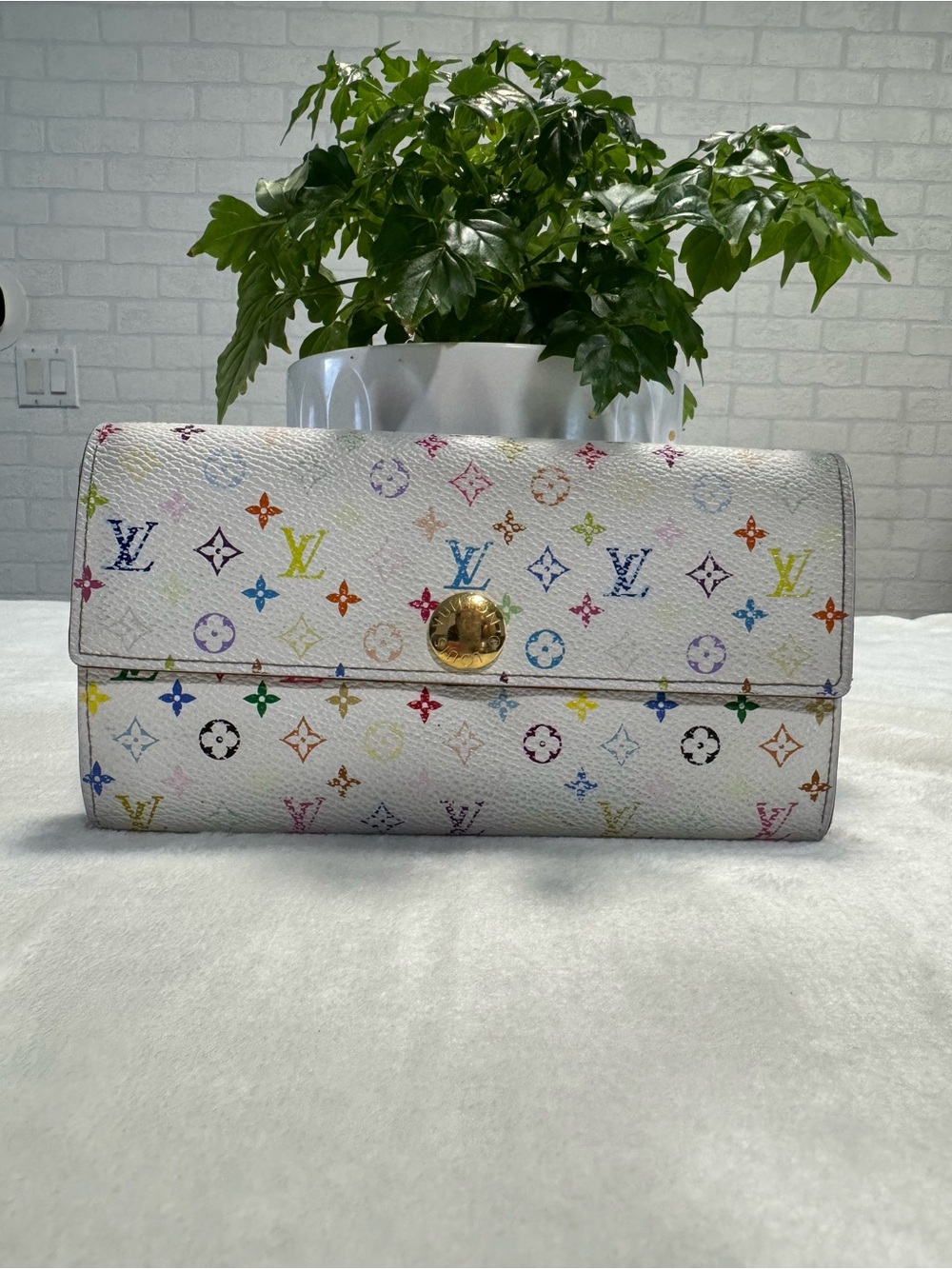 Louis Vuitton White Murukumi Monogram Sara Wallet